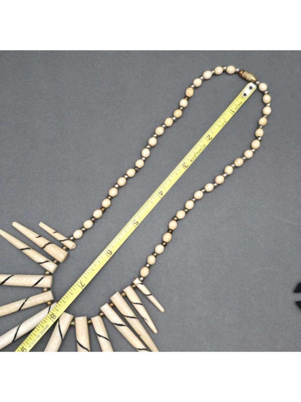 Vintage Batik Style Carved Bone Spike Necklace 16" Ethnic Tribal Horn Bib - Picture 7 of 16